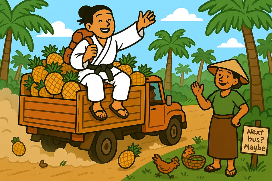 Budget traveler riding a truck