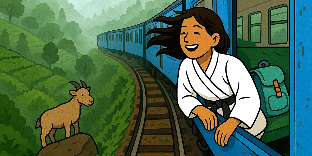 A woman riding the local train in Sri Lank