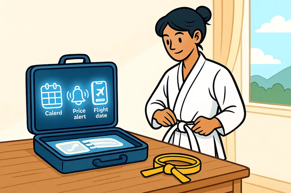 Traveler with toolkit of cheap flight booking strategies