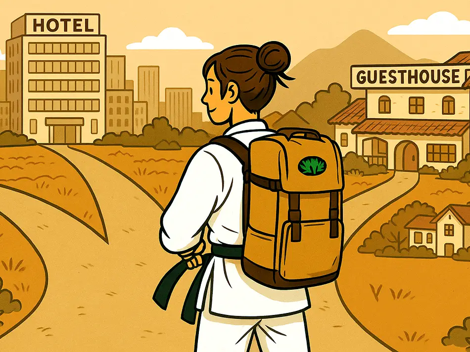 Choosing local guesthouse over large hotel for eco travel