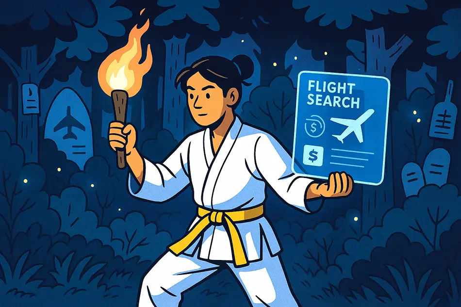 Traveler searching for cheap flights