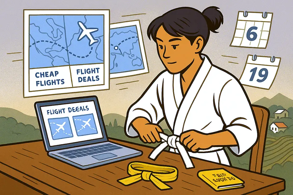 Focused traveler searching for low-cost flights