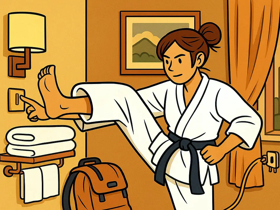 Sustainable guest saves energy and avoids hotel waste