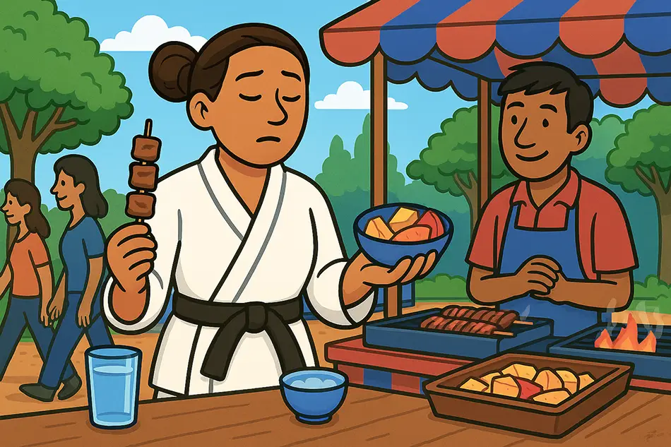 Traveler evaluating safe street food options while abroad