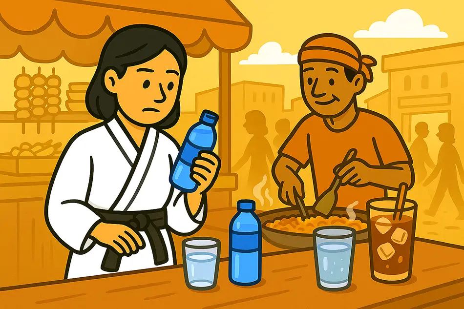 Traveler choosing safe drinking water while abroad