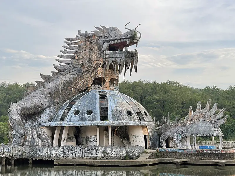 Dragon statue in a decaying water park near Hue