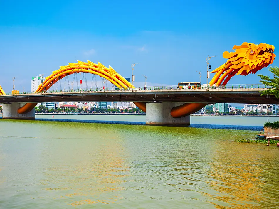 Daylight view of the Dragon Bridge in Da Nang, one of the most Instagrammable bridges in Vietnam