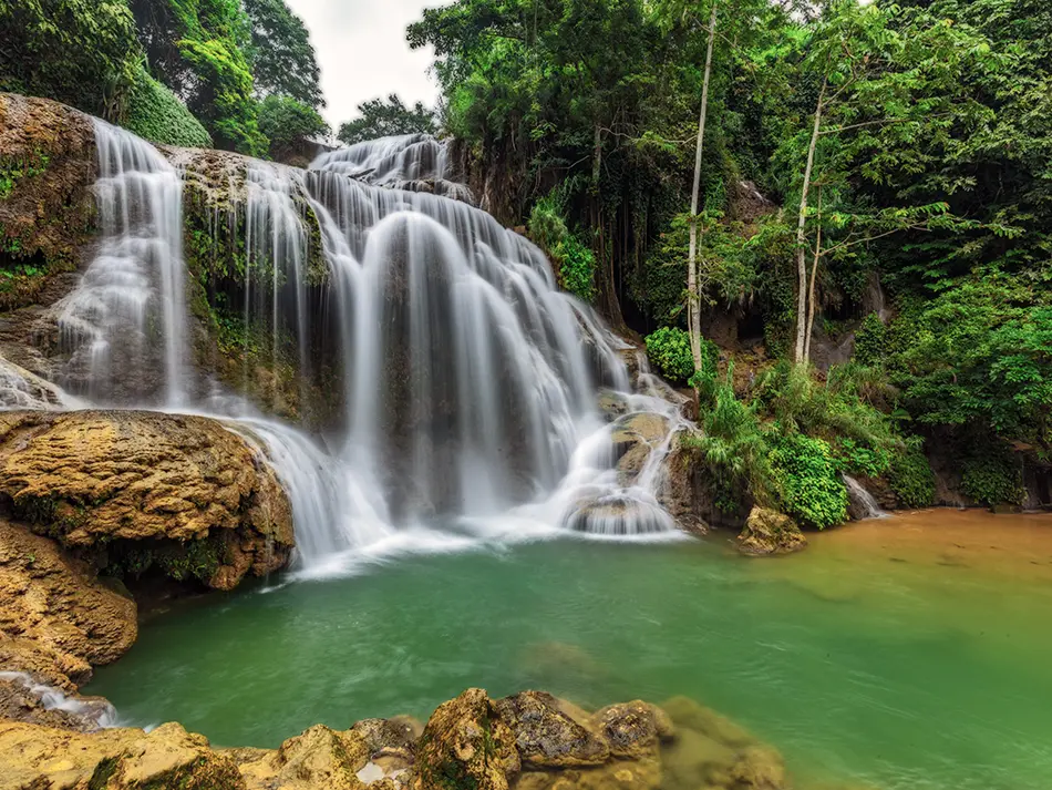 Emerald pool beneath Mu Waterfall, one of the most beautiful waterfalls in Vietnam
