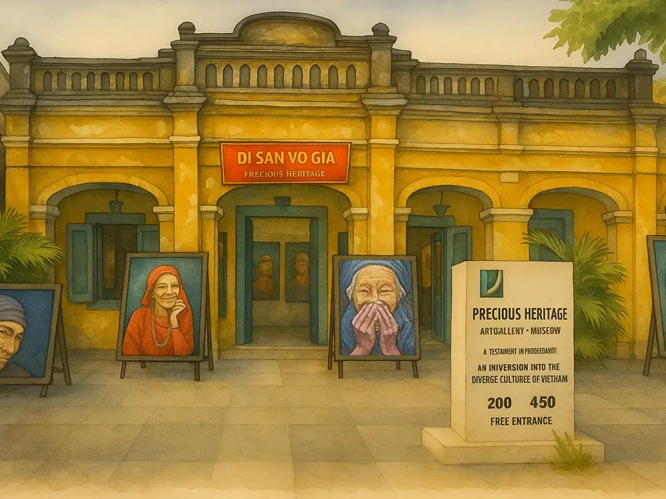 Front courtyard of Rehahn’s Precious Heritage Art Gallery in Hoi An, one of the best art galleries in Vietnam featuring portraits of Vietnam’s ethnic minorities