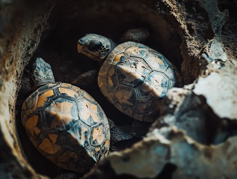 Newly hatched sea turtles making their way to the sea, part of a coastal wildlife conservation effort