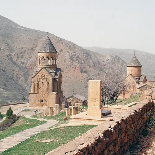Noravank Monastery in a red canyon, a historic site in Armenia’s wine region