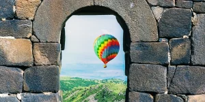 Hot Air Ballon flying over Armenian landscapes