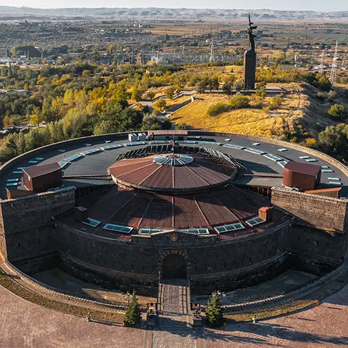 Circular aerial view of the Black Fortress in Gyumri, a 19th-century Russian military outpost