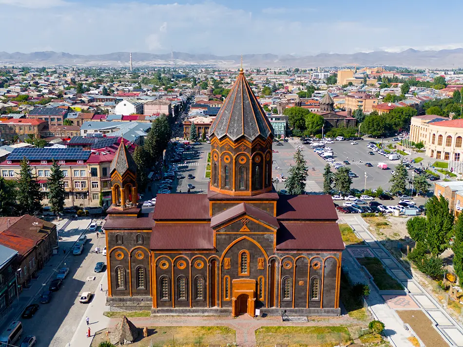Aerial view of Holy Saviour Church in Gyumri, reflecting Armenia’s architectural heritage