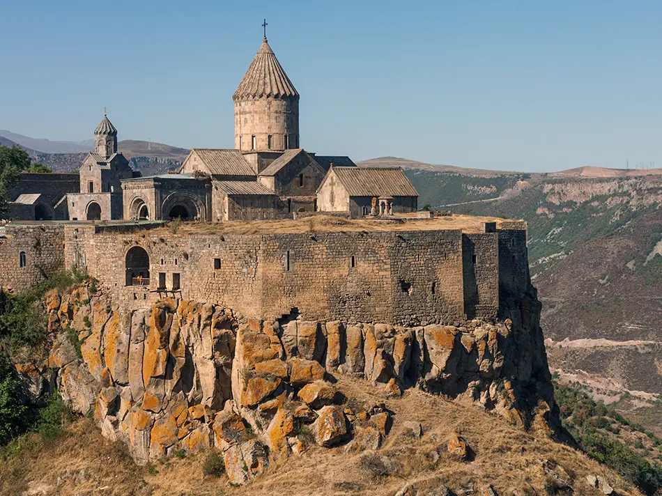 Tatev Monastery perched on a cliff, a cultural and religious treasure in southern Armenia