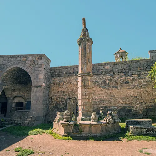 tone pillar of the swinging column inside Tatev Monastery complex, a fascinating architectural relic
