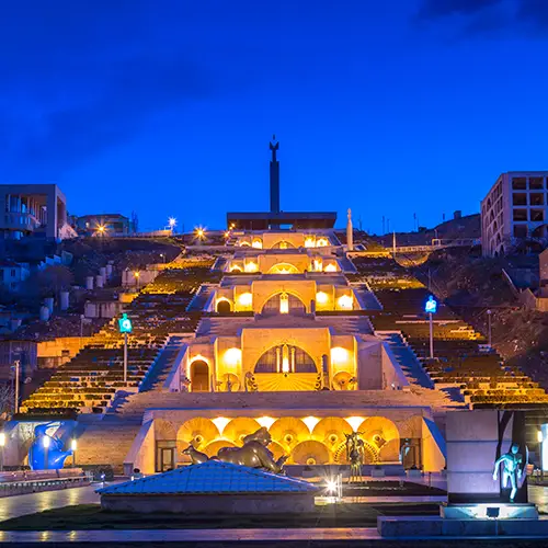 Illuminated Cascade Complex in Yerevan at night