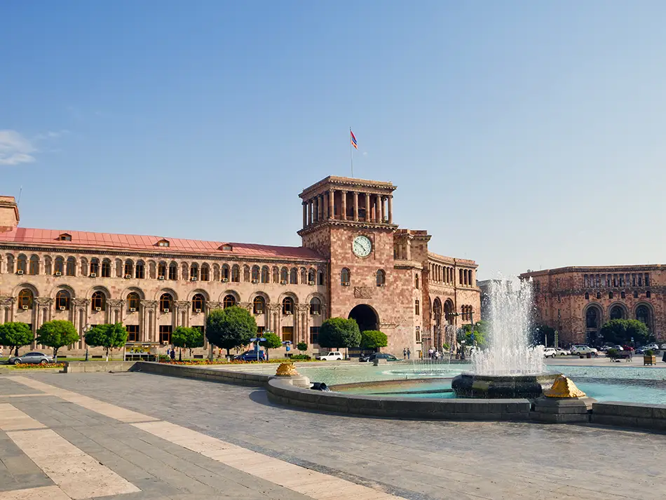 Republic Square with fountains in Yerevan, one of the best places to visit in Armenia