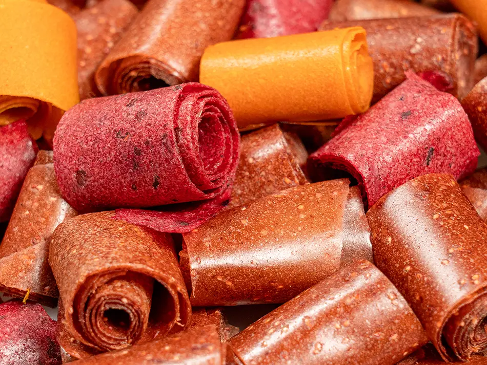 Close-up of pestil, traditional Armenian dried fruit pulp made from mulberries or plums, showcasing a natural and healthy element of Armenian cuisine.