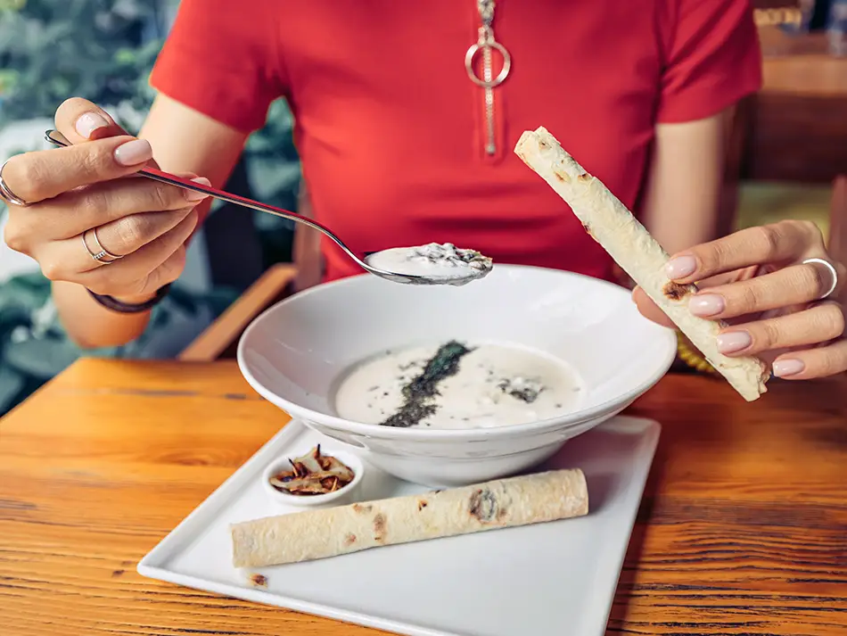 Creamy spas soup made from yogurt and grains, a light and traditional Armenian starter