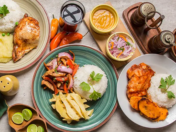 Overhead flat lay of best Peru dishes