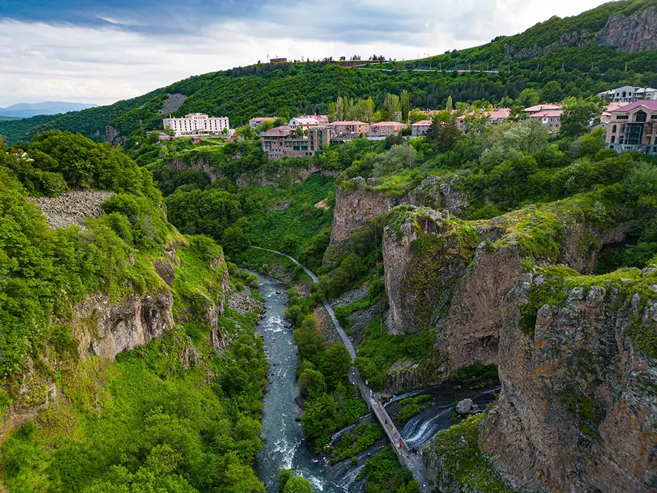 Aerial view of Jermuk gorge and town, capturing the best things to do in Jermuk.