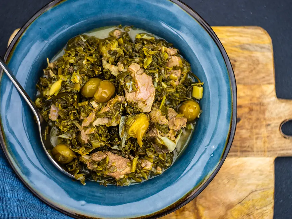 Iconic foods of Georgia: chakapuli lamb stew with fresh tarragon.