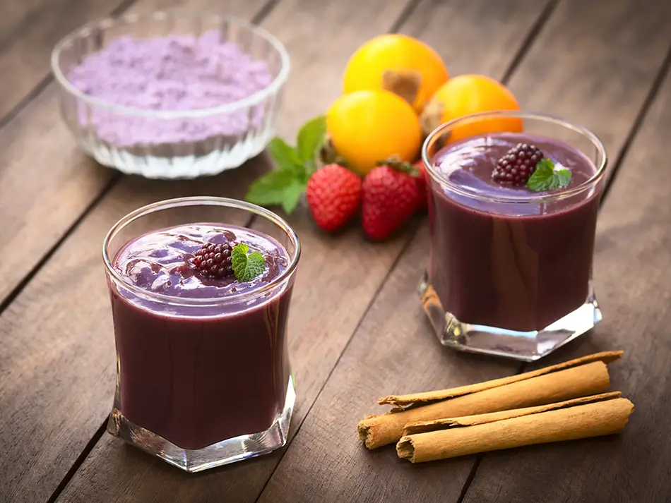 Colada morada, part of the national beverages of Ecuador, is a deep-purple drink with berries and spices.