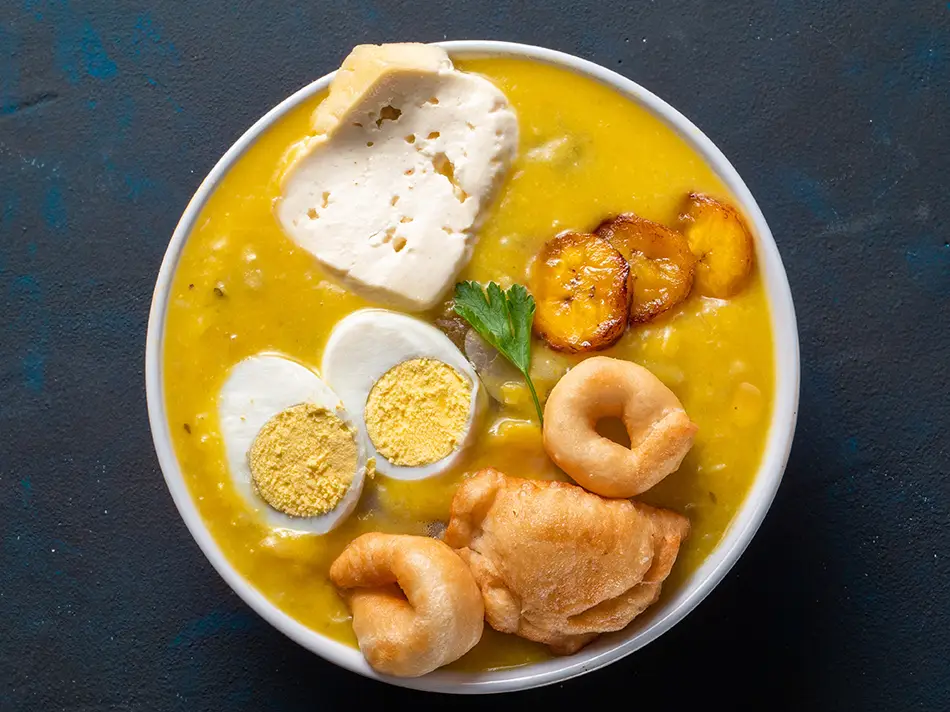 National dishes of Ecuador include fanesca, a thick Easter stew with salt cod and grains.