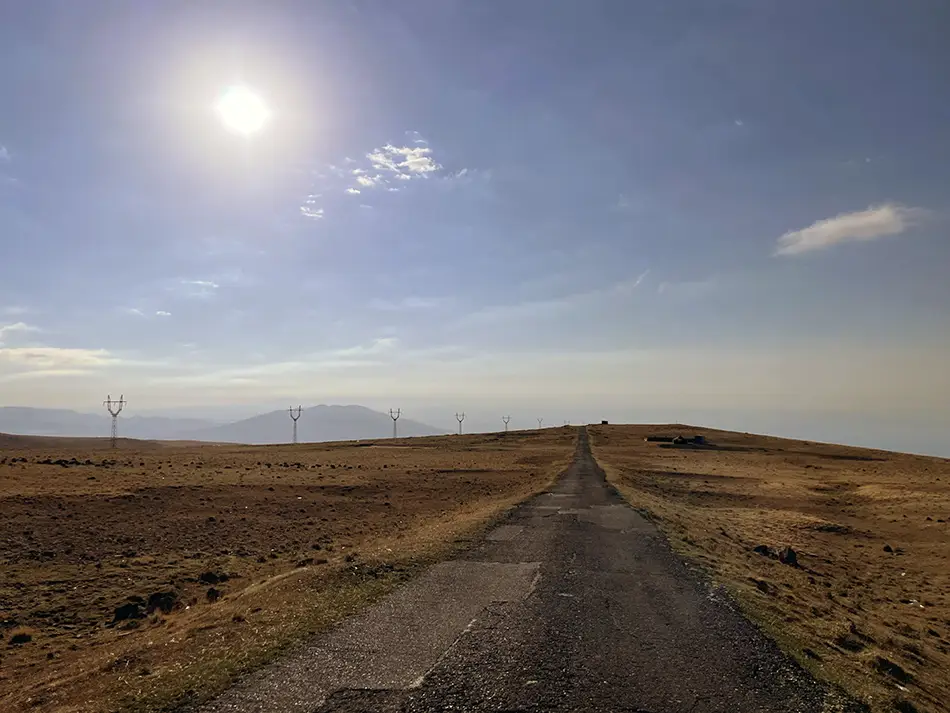 Gravity hill near Mount Aragats where cars seem to roll uphill
