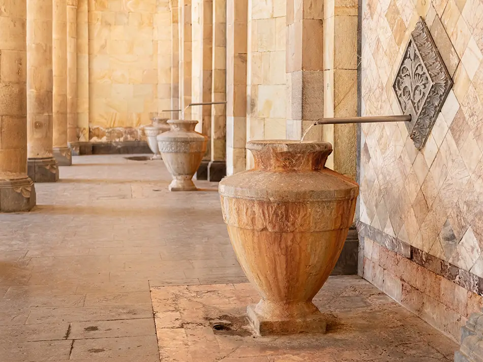 Interior corridor with stone vessels, among the top attractions in Jermuk.