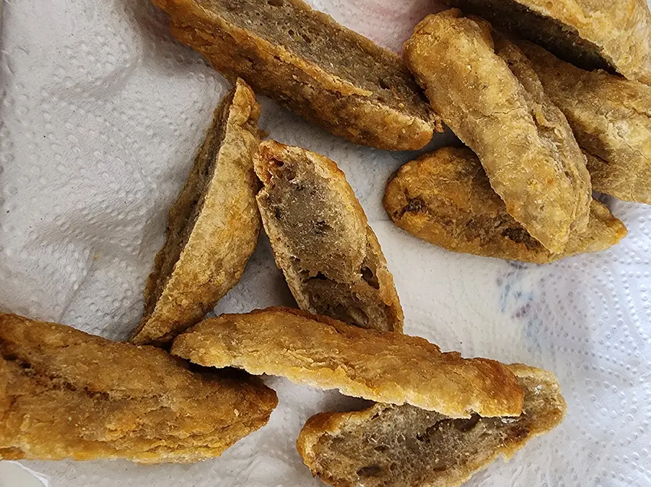 Chewy keropok lekor fish sausages, an traditional Malaysian streetfood  snack.