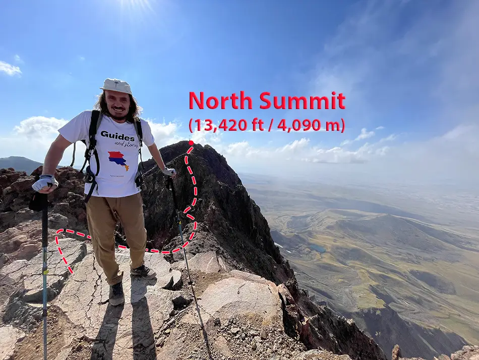 False summit on Aragats North with exposed ridge to the true highest point