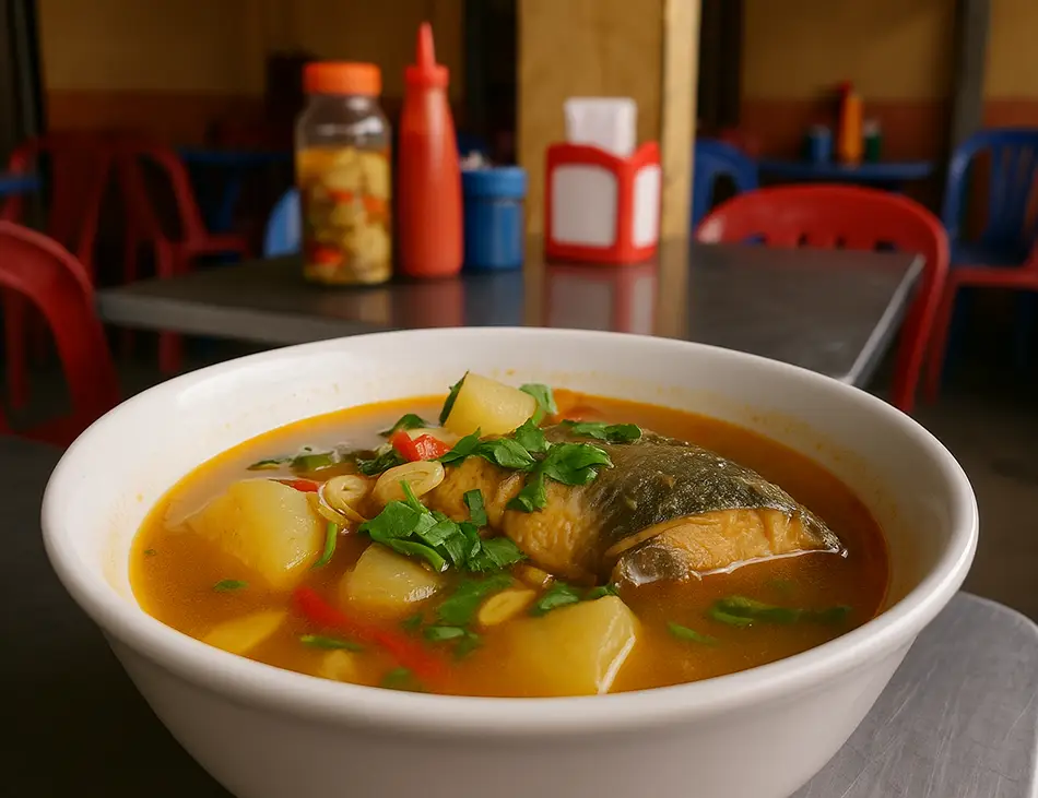 Samlor Prahal, clear fish cake soup with vegetables, a light and healthy option in the best food in Cambodia