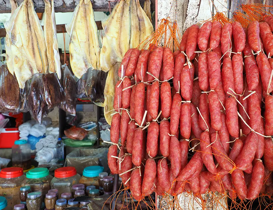 Twa Ko, Cambodian fermented sausage with rice, a popular Cambodian snack and street food