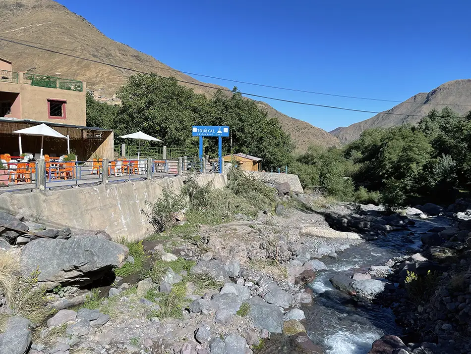 View of the Atlas mountains and Imlil from the city bridge