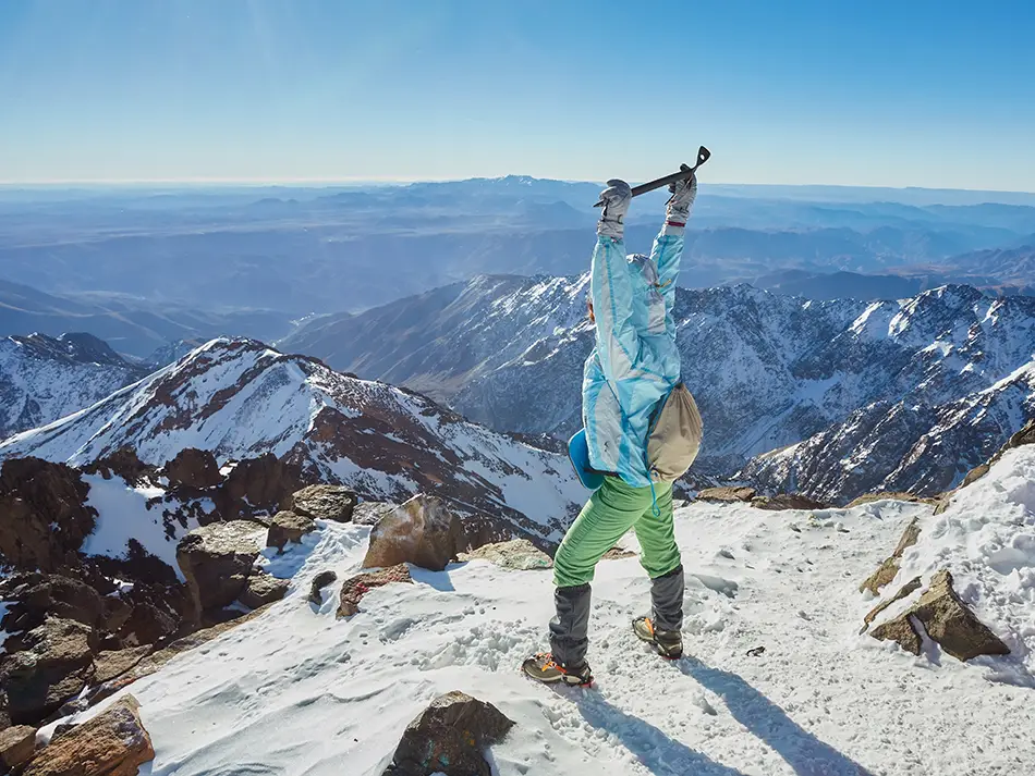 Summiting Mount Toubkal on clear winter days.