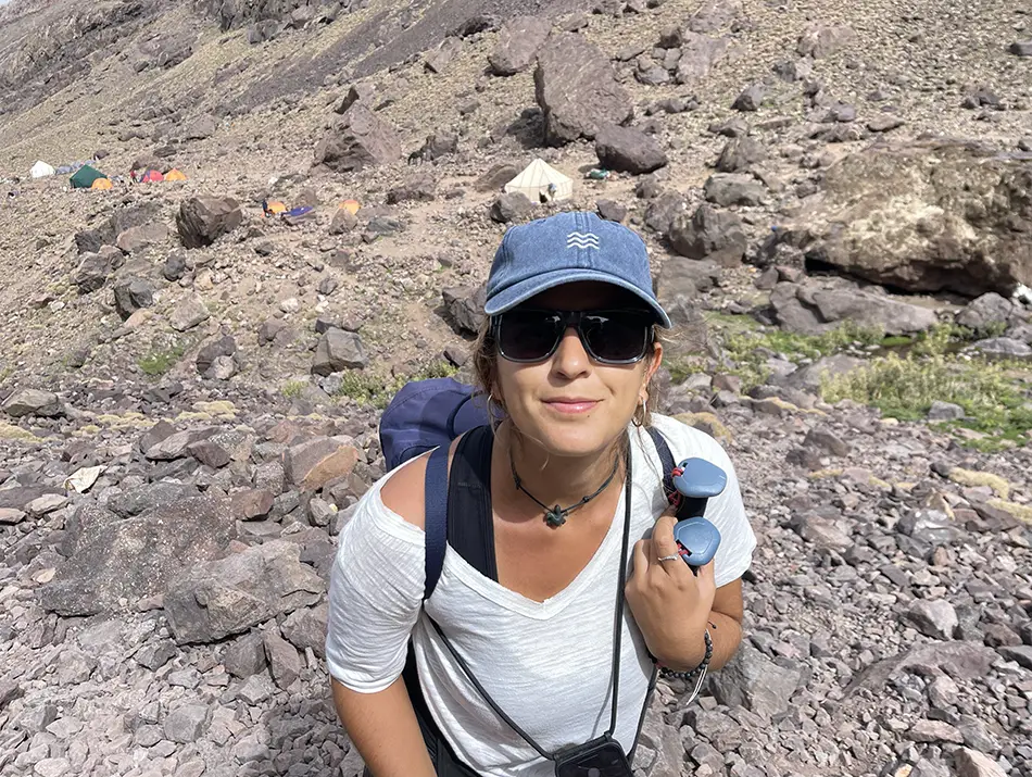 Smiling day hiker on the trail.