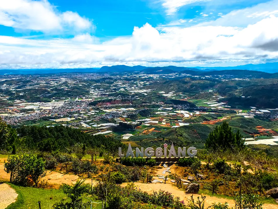 Wide view from Lang Biang Mountain overlooking Dalat and surrounding valleys