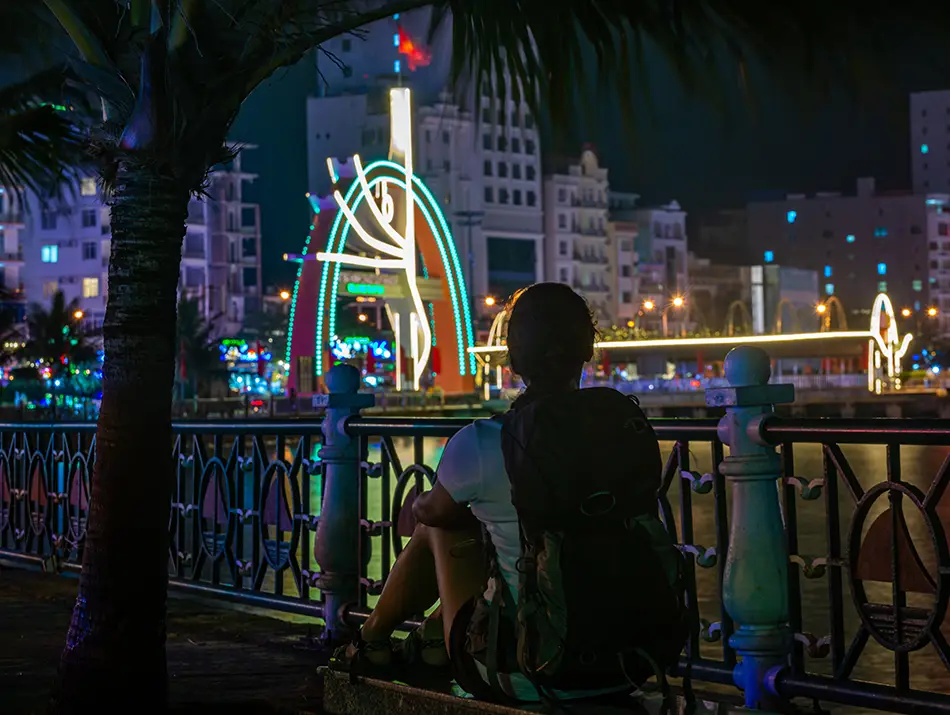 Evening lights along the waterfront