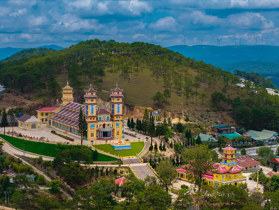 Aerial view of the Cao Dai temple in Dalat