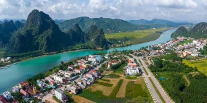 Aerial panorama of Phong Nha showing scenic rivers and peaks featured among the Best Things to Do in Phong Nha.