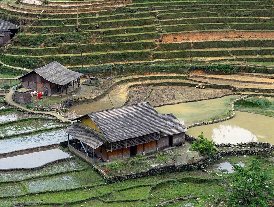 Trekking through Muong Hoa Valley reveals rural homes and layered rice terraces, showcasing one of the best things to do in Sapa.