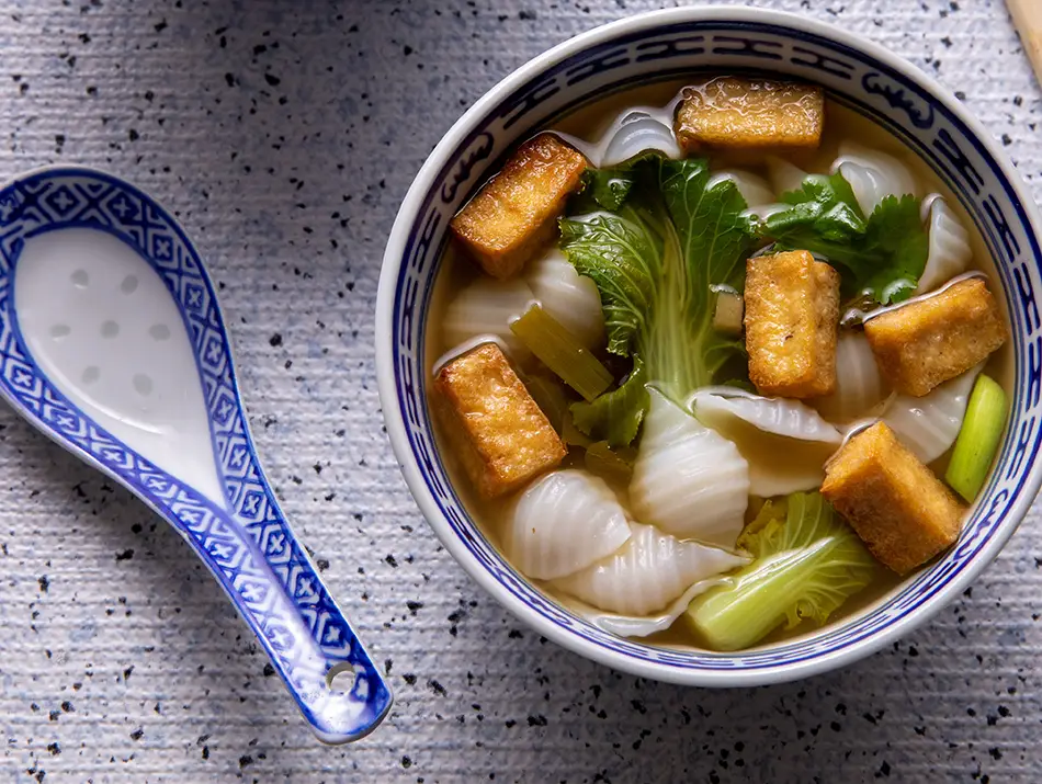 A vegetarian variation of Vietnamese phở soup highlighting the richness of vegetarian food in Vietnam
