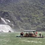 A bamboo raft near Ban Gioc Waterfall, highlighting one of the best things to see in Ban Gioc.