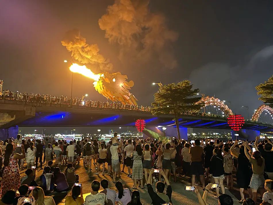 Dragon Bridge breathing with fire - one of the best things to see in Da Nang