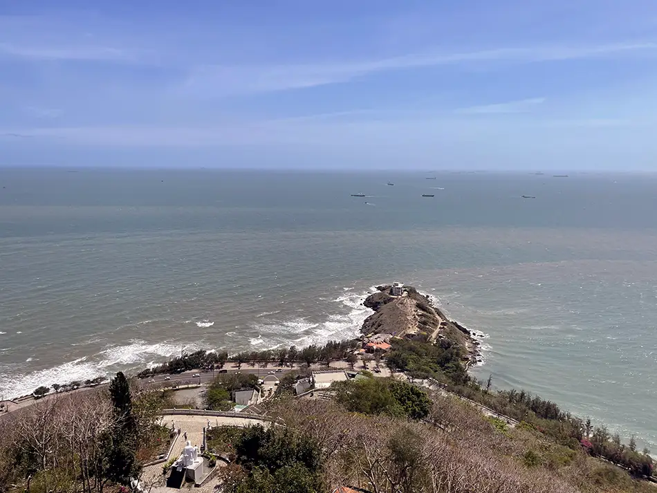 Aerial view of Nghinh Phong Cape jutting into the sea, one of the sights in Vung Tau.
