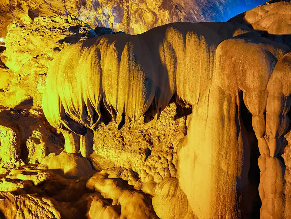 Lotus-shaped stalactite inside Tiger Cave.