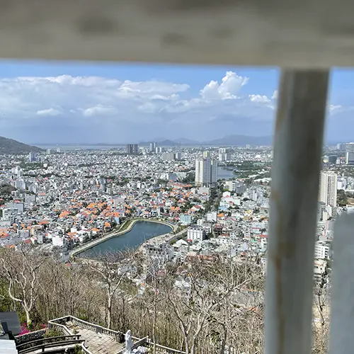Panoramic coastal cityscape seen from atop one of the top attractions in Vung Tau.