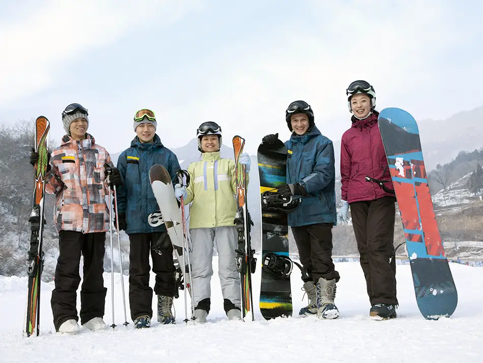 Group of skiers and riders in Altay, China